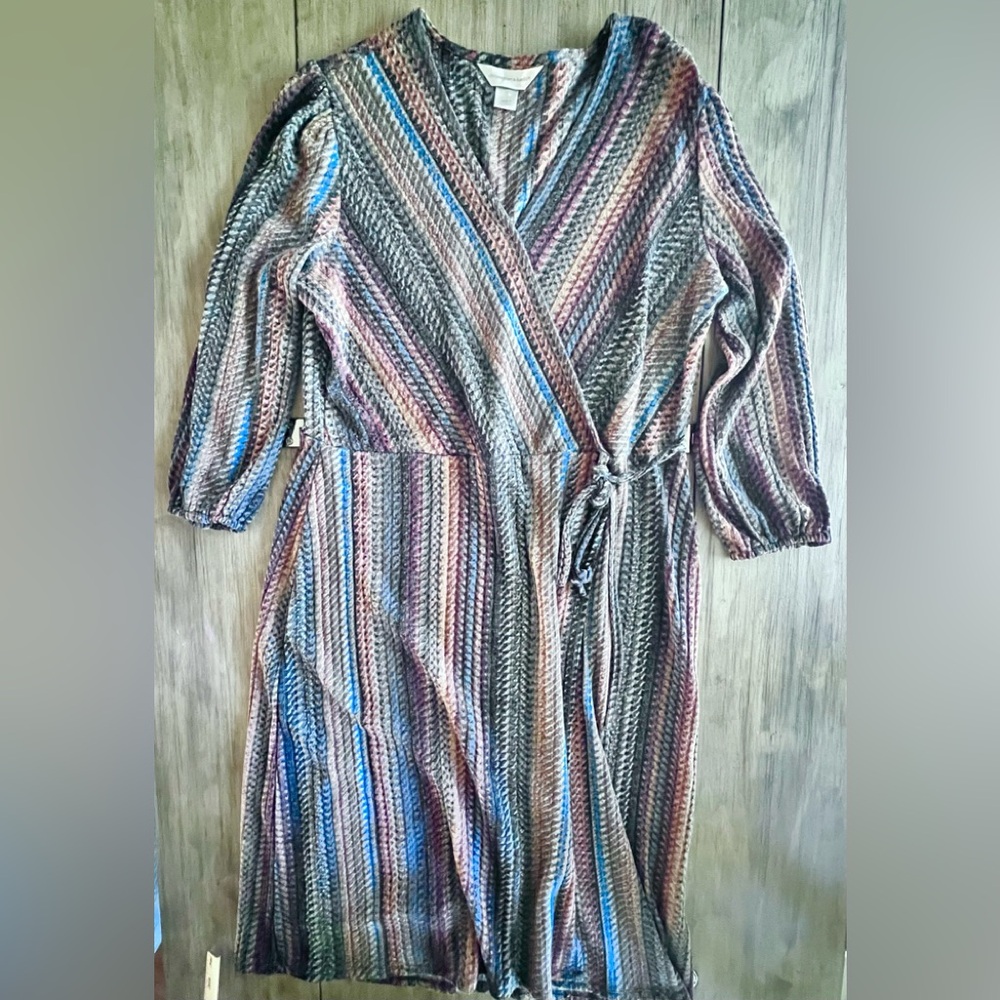 Christopher & Banks Multicolor Wrap Dress Size M belted Timeless Boho Work Play